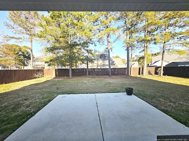 view of yard featuring a fenced backyard and a patio area