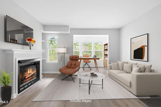 1300 Hillbrow Ln Unit 204, Raleigh, NC 27615 - living room featuring wood finished floors and a glass covered fireplace
