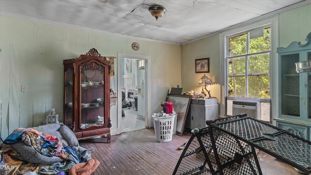 410 Halifax St, Warrenton, NC 27589 - interior space featuring crown molding, cooling unit, and hardwood / wood-style floors