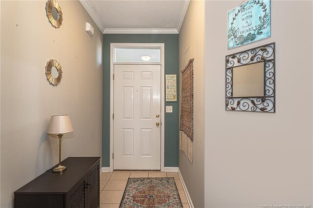 3159 Wisteria Ln Unit 101, Fayetteville, NC 28314 - doorway to outside with light tile patterned flooring, a textured ceiling, baseboards, and crown molding