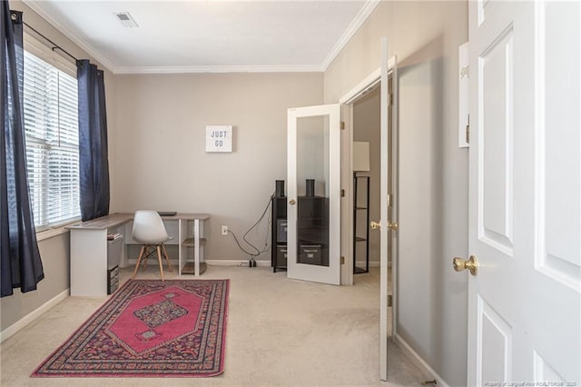 3159 Wisteria Ln Unit 101, Fayetteville, NC 28314 - carpeted office with french doors, ornamental molding, and baseboards