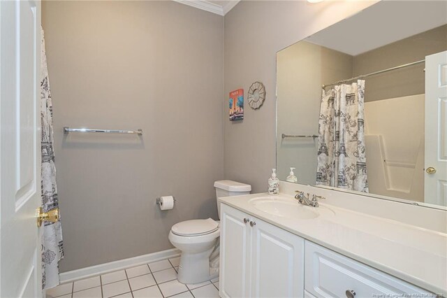 3159 Wisteria Ln Unit 101, Fayetteville, NC 28314 - full bathroom with a shower with curtain, tile patterned flooring, vanity, toilet, and baseboards