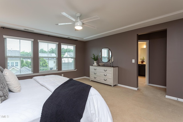 4026 Overcup Oak Ln, Cary, NC 27519 - bedroom featuring multiple windows, light carpet, baseboards, and a ceiling fan