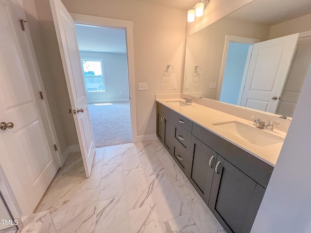 217 Duncan Creek Rd # 124, Lillington, NC 27546 - full bathroom with baseboards, double vanity, and marble look tiles