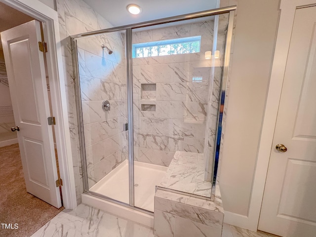 217 Duncan Creek Rd # 124, Lillington, NC 27546 - full bath featuring a stall shower and marble look tiles