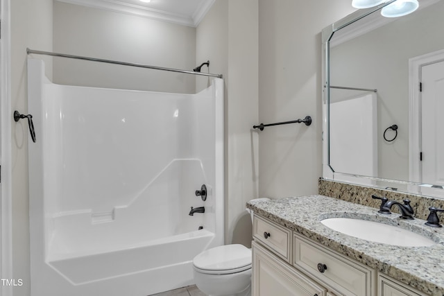85 Christenbury Ln, Clayton, NC 27527 - bathroom featuring vanity, ornamental molding, shower / tub combination, and toilet
