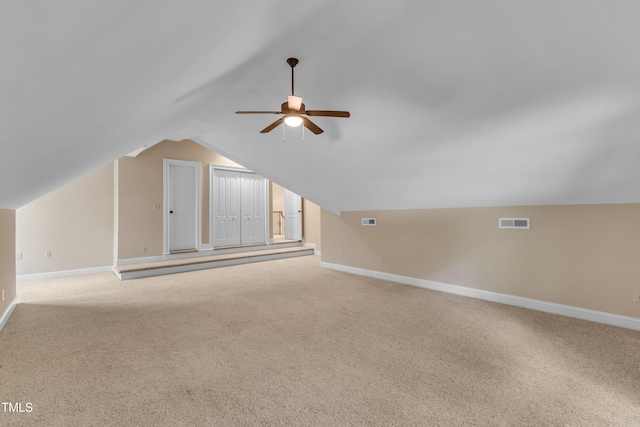 85 Christenbury Ln, Clayton, NC 27527 - bonus room with ceiling fan, carpet, baseboards, lofted ceiling, and visible vents