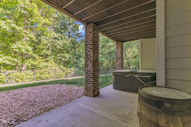85 Christenbury Ln, Clayton, NC 27527 - view of patio featuring a fenced backyard and a hot tub