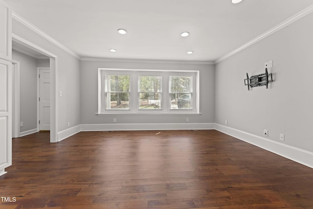 2949 Tram Rd, Fuquay Varina, NC 27526 - unfurnished room featuring dark wood-style floors, baseboards, and crown molding