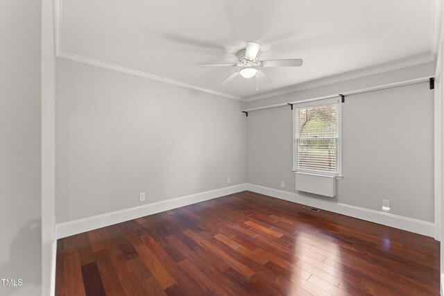 2949 Tram Rd, Fuquay Varina, NC 27526 - unfurnished room with visible vents, baseboards, ceiling fan, wood finished floors, and ornamental molding