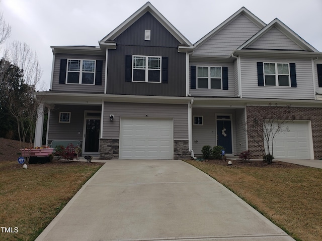 17 Verona Dr, Clayton, NC 27527 - view of front of house featuring a porch, a garage, concrete driveway, and a front lawn