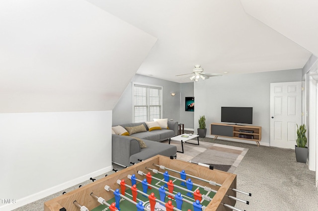 6020 Jones Farm Rd, Wake Forest, NC 27587 - recreation room with a ceiling fan, baseboards, and carpet flooring