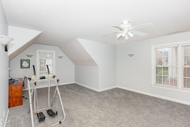 6020 Jones Farm Rd, Wake Forest, NC 27587 - office area featuring carpet flooring, a ceiling fan, baseboards, and vaulted ceiling