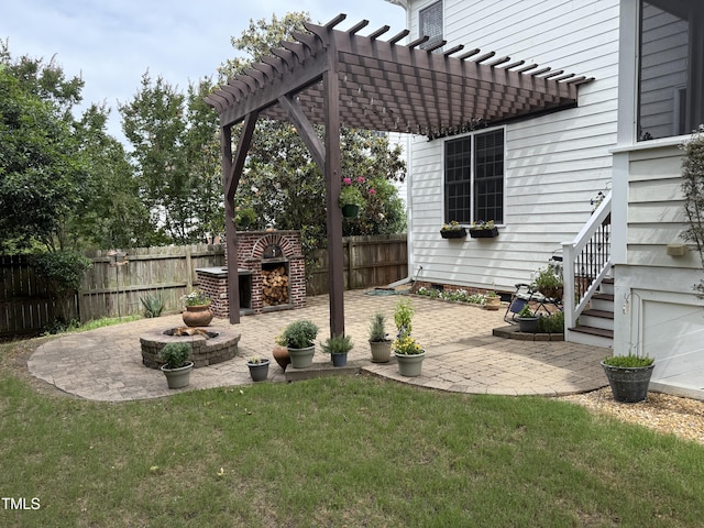 6020 Jones Farm Rd, Wake Forest, NC 27587 - view of yard featuring an outdoor brick fireplace, a patio, and a pergola