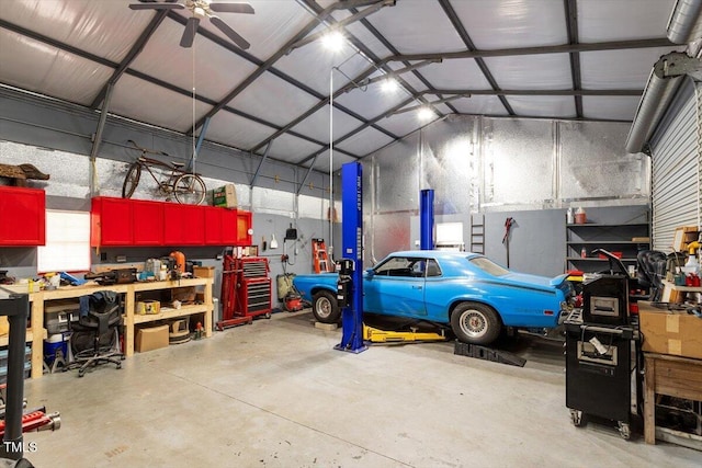 15 Longwood Dr, Youngsville, NC 27596 - garage with metal wall and ceiling fan