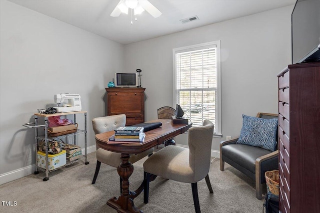 15 Longwood Dr, Youngsville, NC 27596 - home office with baseboards, carpet flooring, ceiling fan, and visible vents