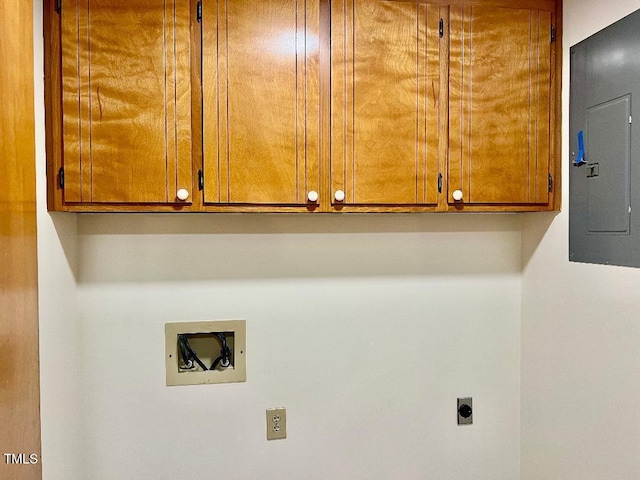 1401 Roy Averette Dr, Raleigh, NC 27603 - laundry area with cabinet space, electric panel, electric dryer hookup, and hookup for a washing machine