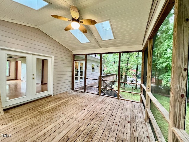 1401 Roy Averette Dr, Raleigh, NC 27603 - unfurnished sunroom featuring a skylight, vaulted ceiling, and french doors