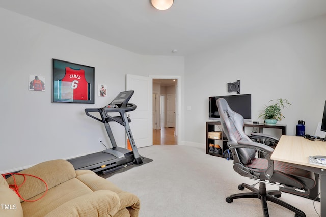 view of carpeted home office
