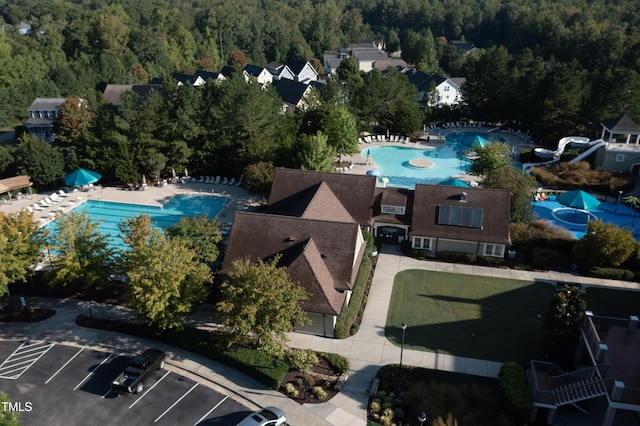 bird's eye view featuring a view of trees