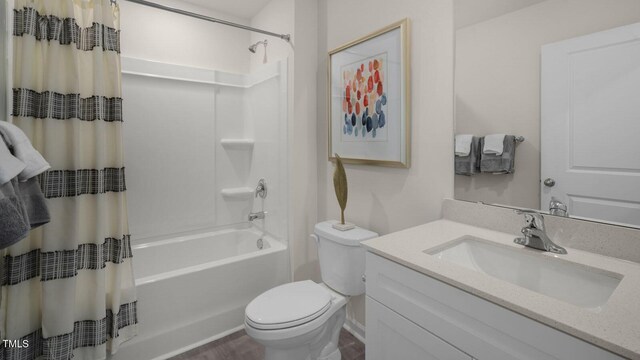 501 Ivory Ln, Goldsboro, NC 27534 - bathroom with toilet, shower / bath combination with curtain, and vanity