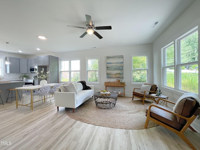 112 Remington Woods Dr, Wake Forest, NC 27587 - living area featuring healthy amount of natural light, light wood finished floors, a ceiling fan, and recessed lighting