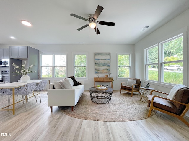 112 Remington Woods Dr, Wake Forest, NC 27587 - living room with light wood-style flooring, ceiling fan, and recessed lighting