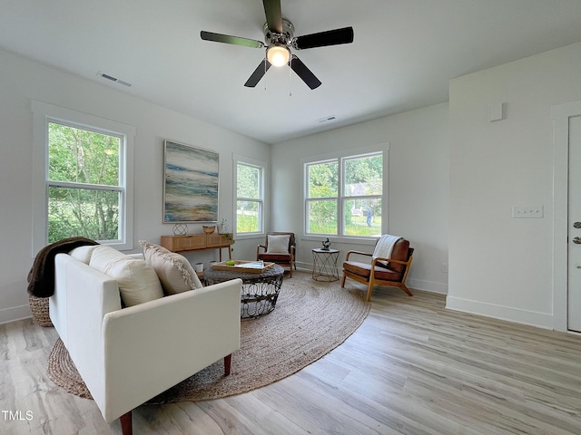 112 Remington Woods Dr, Wake Forest, NC 27587 - living room featuring baseboards, light wood-style floors, and ceiling fan