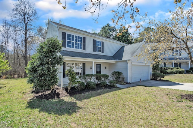 3316 Perkins Ridge Rd, Raleigh, NC 27610 - traditional-style home with a garage, driveway, a porch, and a front lawn