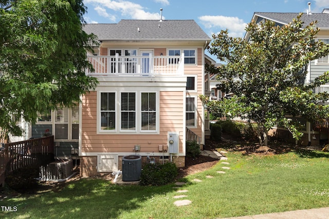 440 Heritage Village Ln, Apex, NC 27502 - back of house with a balcony, a yard, and crawl space