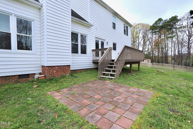 3313 Sparrowhawk Dr, High Point, NC 27265 - exterior space with fence, a patio, a wooden deck, and stairs