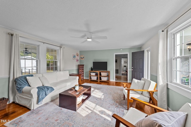 116 Lakewood Dr, Wendell, NC 27591 - living area with a textured ceiling, wood finished floors, and a ceiling fan