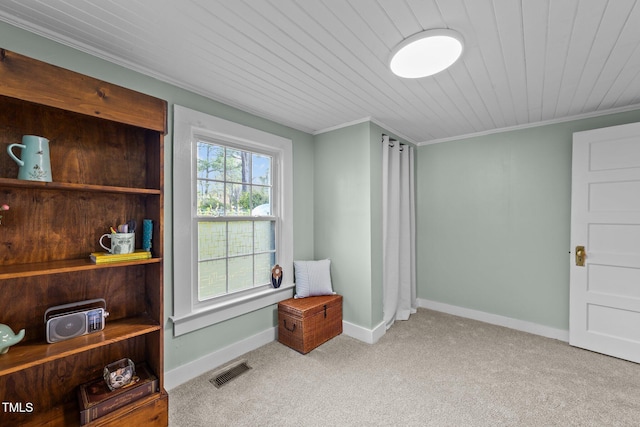 116 Lakewood Dr, Wendell, NC 27591 - interior space with crown molding, wooden ceiling, carpet, baseboards, and visible vents