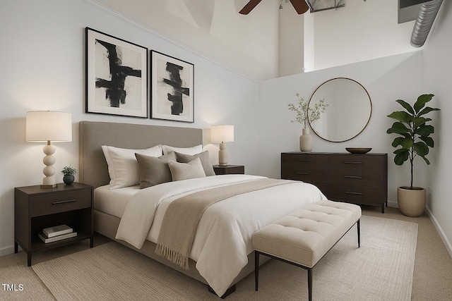 700 Market St Unit 214, Chapel Hill, NC 27516 - bedroom with light colored carpet, baseboards, and ceiling fan