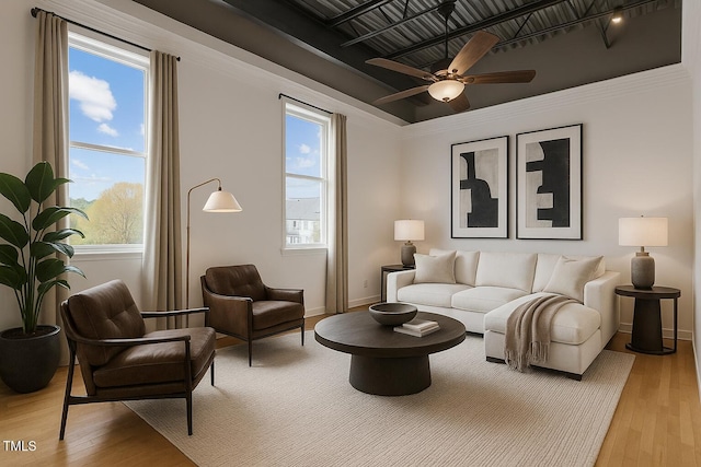 700 Market St Unit 214, Chapel Hill, NC 27516 - living room with light wood-style floors, ceiling fan, and baseboards