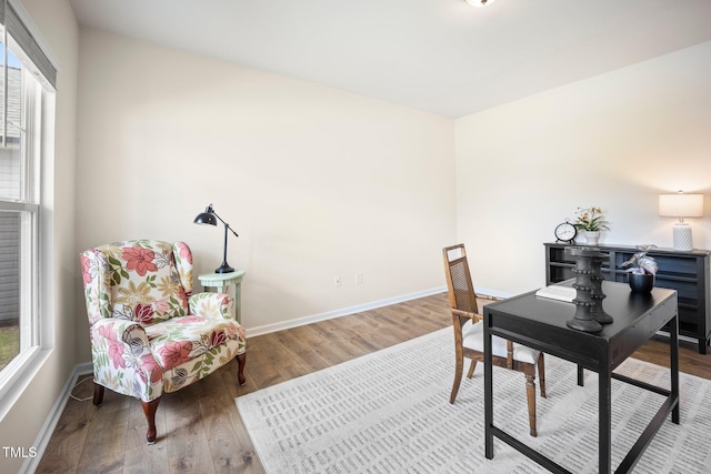 office featuring wood finished floors and baseboards