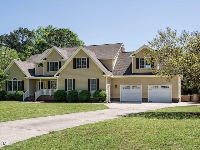 2213 Ravens Creek Ct, Raleigh, NC 27603 - view of front of property with a porch, an attached garage, concrete driveway, a front lawn, and roof with shingles