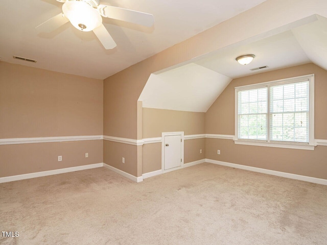 2213 Ravens Creek Ct, Raleigh, NC 27603 - bonus room with visible vents, ceiling fan, vaulted ceiling, and carpet floors