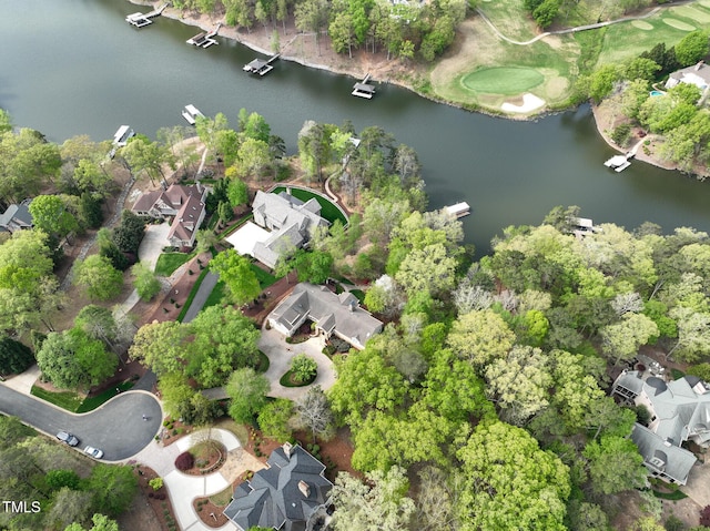 bird's eye view with a water view and a residential view