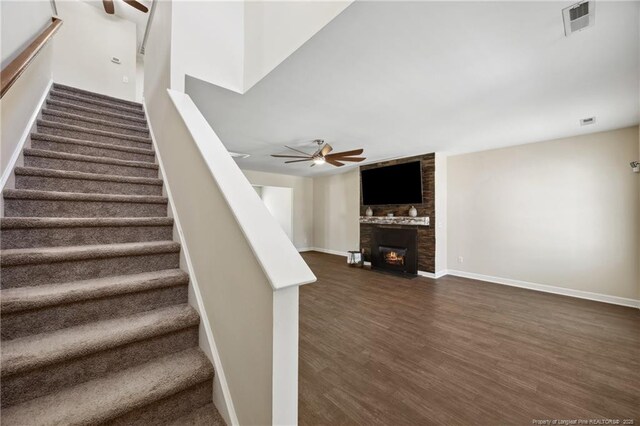 4644 Woodline Dr, Fayetteville, NC 28314 - staircase featuring a ceiling fan, baseboards, visible vents, and wood finished floors