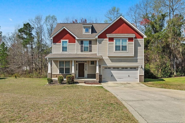 178 Tun Tavern Dr, Cameron, NC 28326 - craftsman-style home featuring a garage, driveway, a front lawn, and a porch