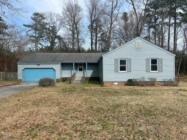 2193 Dogwood Ln, Kinston, NC 28504 - single story home featuring crawl space, a garage, concrete driveway, and a front yard