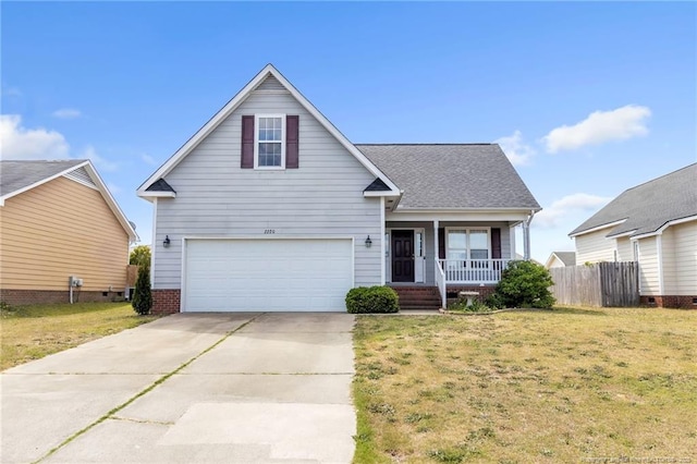 2220 Chasewater Rd, Fayetteville, NC 28306 - traditional-style home with fence, a garage, a porch, a front yard, and concrete driveway