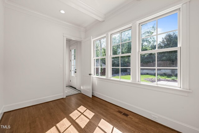 909 N Gregson St, Durham, NC 27701 - interior space featuring crown molding, baseboards, visible vents, and wood finished floors