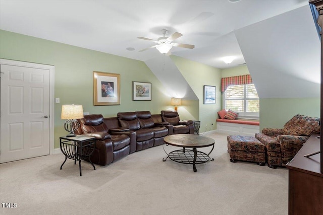 1525 Marshall Farm St, Wake Forest, NC 27587 - living area with a ceiling fan, carpet floors, baseboards, and vaulted ceiling