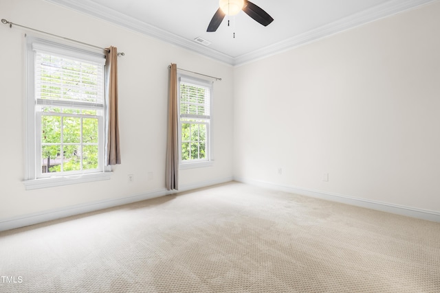 3821 Falls River Ave, Raleigh, NC 27614 - carpeted empty room featuring a ceiling fan, crown molding, and baseboards