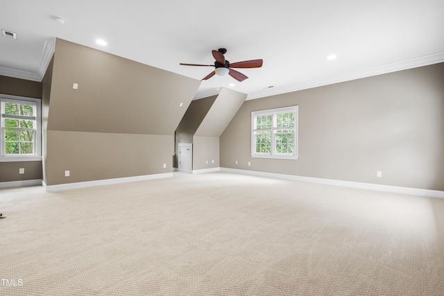 3821 Falls River Ave, Raleigh, NC 27614 - bonus room with baseboards, light colored carpet, ceiling fan, healthy amount of natural light, and recessed lighting