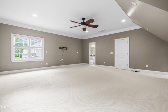 3821 Falls River Ave, Raleigh, NC 27614 - empty room featuring light colored carpet, ceiling fan, recessed lighting, baseboards, and ornamental molding