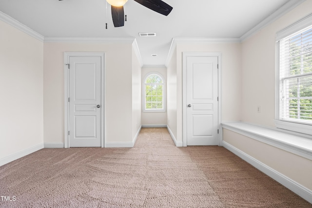 3821 Falls River Ave, Raleigh, NC 27614 - unfurnished bedroom featuring crown molding, multiple windows, light colored carpet, and baseboards