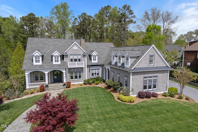 417 Westbury Dr, Chapel Hill, NC 27516 - view of front of home with a front yard, a porch, a chimney, and a shingled roof